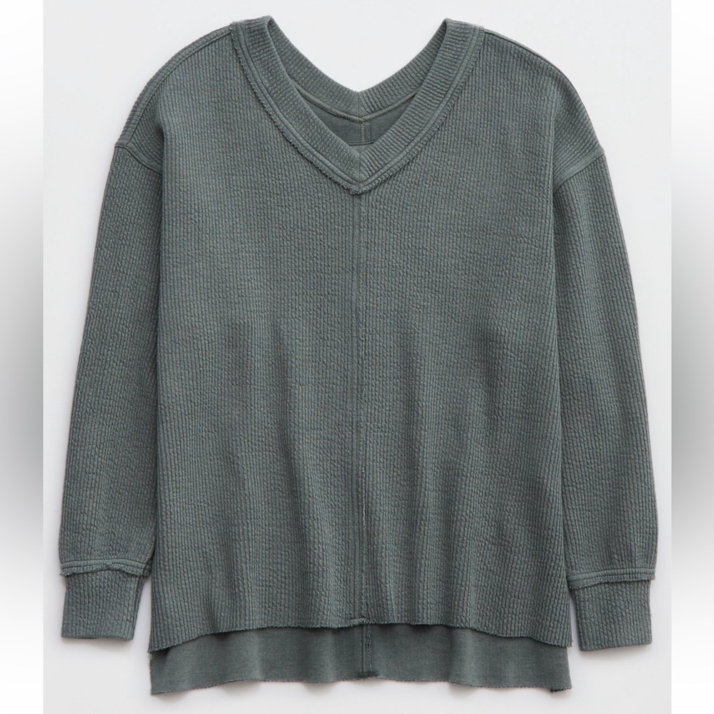 Aerie Wonder Textured V-Neck Sweatshirt - Picture 4 of 6